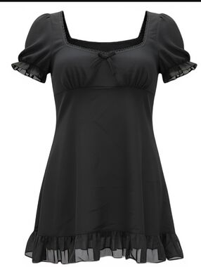 Widow Black Sheer Babydoll Mini Dress Bow Puff Sleeve NWOT M